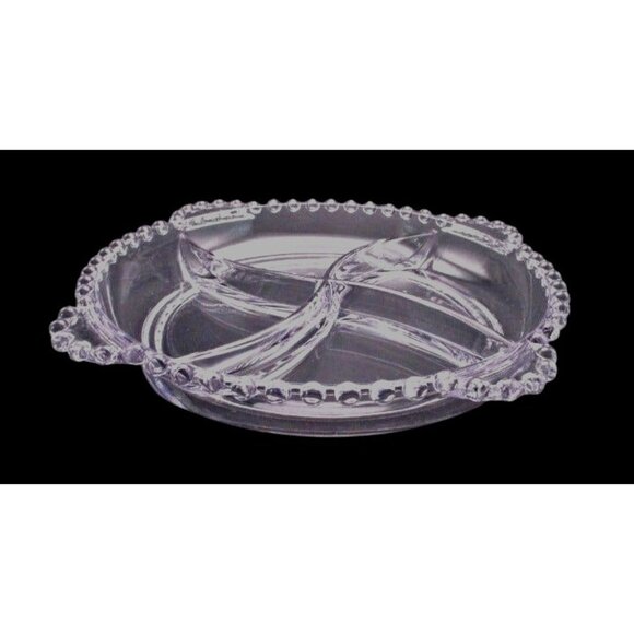 Vintage Imperial Glass Candlewick 4-Part Relish Serving Tray w/ Beaded Rim - Picture 2 of 4
